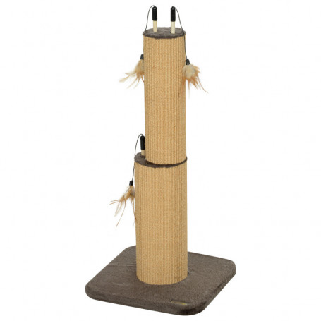 Klöspelare 78 cm Brun Jute Med 3 Fjäderleksaker Stabil Bas 35×35 cm