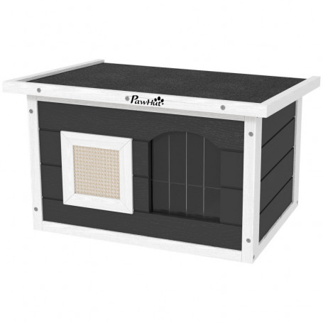 Katthus Utomhus trä med skrapmatta & dörrklaff 61 × 45 × 36 cm grå ...