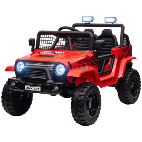Elbil för Barn Safari 3-5 km/h med Mjuk Fjädring, Fjärrkontroll, LED-lampor, Röd