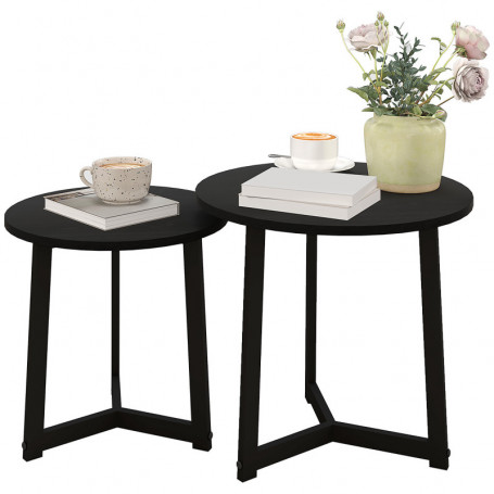 Modernt Soffbords set om 2 Metallstomme Rund Design Svart