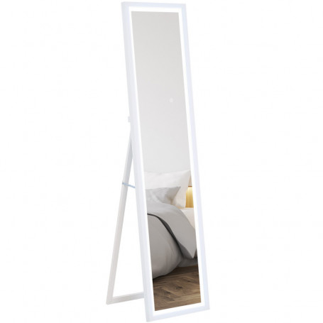Golvspegel 160 x 40 cm LED-belysning, Touchkontroll, Dimbar, 3 Färger, Vit