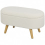 Bänk med förvaringsutrymme Oval Teddy Fleece Vit med Träben