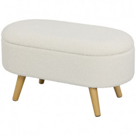 Bänk med förvaringsutrymme Oval Teddy Fleece Vit med Träben