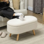 Bänk med förvaringsutrymme Oval Teddy Fleece Vit med Träben
