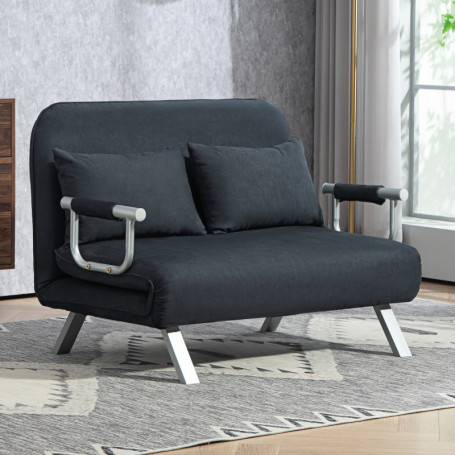 Bäddsoffa 2-sits Justerbar Stålram med Kudde Svart Sammet