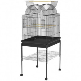 Fågelbur Upphöjd med Bottenfack,Taköppning, Metallnät Svart