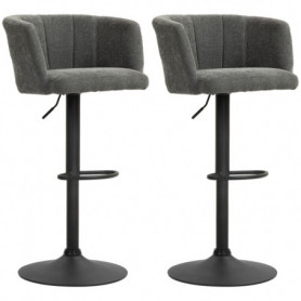 2-pack Barstolar med Ryggstöd Justerbart Höjd Mörkgrå