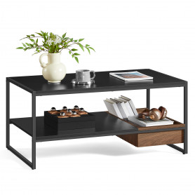 Soffbord 100×55×45 cm Svart/Brun Spånskiva & Trä Flexi Låda Stålben...