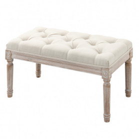 Bänk Vintage Knappad Pall i Trä- och Tygöverdrag 80 x 40 x 43 cm Kr...