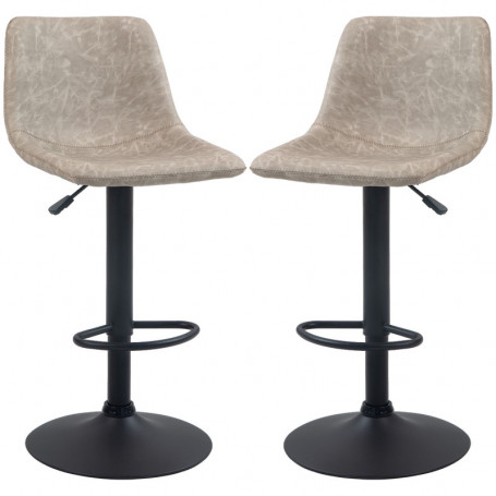 Barstolar 2 st Vintage Beige Läder Höjdjusterbar Svart Bas 42 x 48 x 91-112 cm