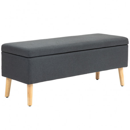 Sängbänk - Hallbänk med Förvaring Mörkgrå Linnelook, Träben 110 x 39 x 45 cm