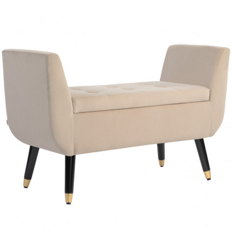 Sängbänk Med Förvaring Sammet Beige Guldben Knappdesign 107×42×65 cm