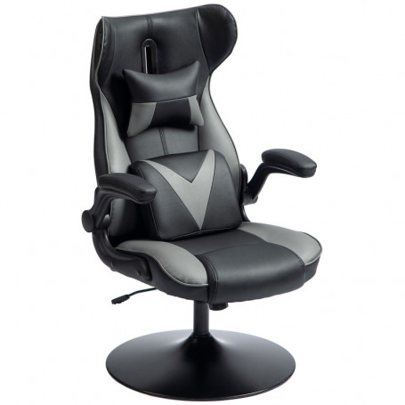 Gamingstol Fast Bas Fällbara Armstöd Grå Läder 67 x 71 x 112 cm