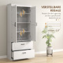 Hög Köksskåp med Justerbara Hyllor och Två Lådor 75 x 39 x 178 cm Vit