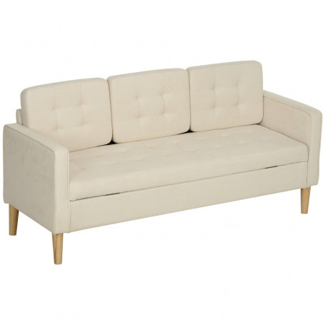Soffa 3-sits med Förvaring Krämvit, Träben 166,5 x 62 x 82 cm