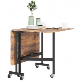 Hopfällbart Matbord 4 Personer, med Hjul och Bromsar, Vintage Brun