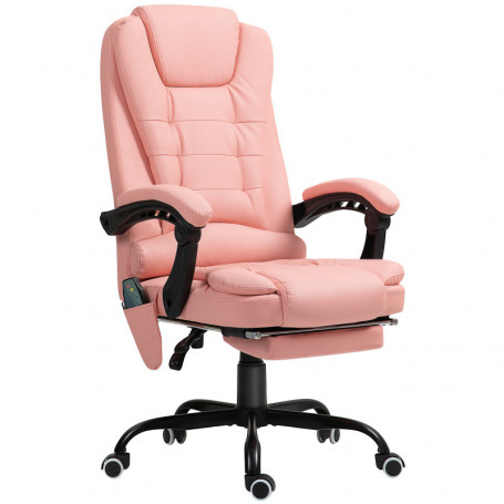 Ergonomisk Kontorsstol med 7 Massagepunkter, Fotstöd Läder Rosa