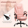 Ergonomisk Kontorsstol med 7 Massagepunkter, Fotstöd Läder Rosa