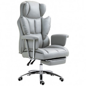 Ergonomisk Kontorsstol Stoppad med Fotstöd Ljusgrå Läder