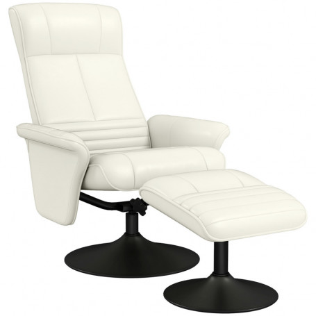 Relax Fåtölj med Fotpall Justerbart Ryggstöd Mikrofiberduk Krämvit