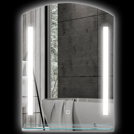 Badrumsspegel med LED-belysning, Glashylla 50 x 12 x 70 cm