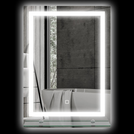 LED Badrumsspegel Dimbar Anti-Fog Touch Switch, Hylla 50 x 70 cm Silver