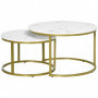 Rund Sidobord 2 st 2 bord, Ø74 & Ø59 cm Marmorlook Guld / Vit