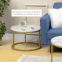 Rund Sidobord 2 st 2 bord, Ø74 & Ø59 cm Marmorlook Guld / Vit