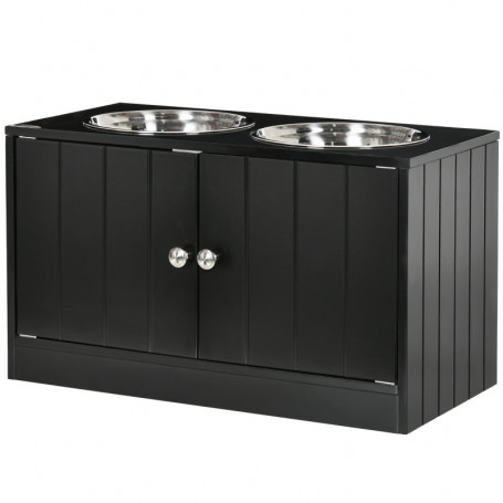 Hundmatningsstation med 2 Rostfria Skålar, Skåpsfack 44L, Vit, 60 x 30 x 35,5 cm
