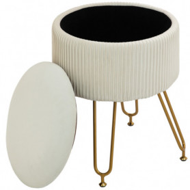 Rund Pall med Förvaring och Metallben Krämvit Guld