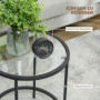 Runt Sidobord med Glasskiva och Metallram Svart