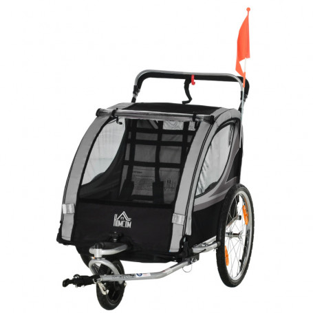 Cykelvagn - Joggingvagn för Barn 2-in-1 Grå Svart