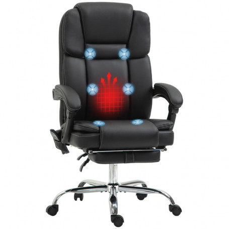 Ergonomisk Kontorsstol med Massage och Värme Läder Svart