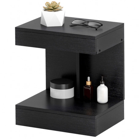 Sängbord, Sidobord med Låda och Förvaringsfack Svart