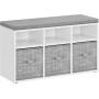 Sittbänk med Skohyllor 6 Fack, 3 Tyglådor Vit - Grå