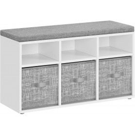 Sittbänk med Skohyllor 6 Fack, 3 Tyglådor Vit - Grå