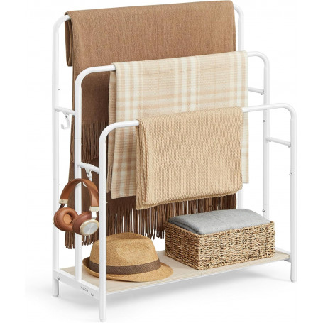 Fristående Handdukställ med 3 Stänger, 2 Krokar och Hylla – 70 x 30 x 100 cm, Molnvit/Naturbeige