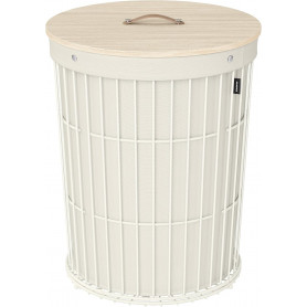 Tvättkorg med Lock Rund, 95L Krämvit