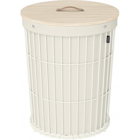Tvättkorg med Lock Rund, 95L Krämvit