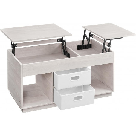 Soffbord med höjbar skiva åt 2 sidor med 2 lådor 100 x 50 x 48 cm - Beige