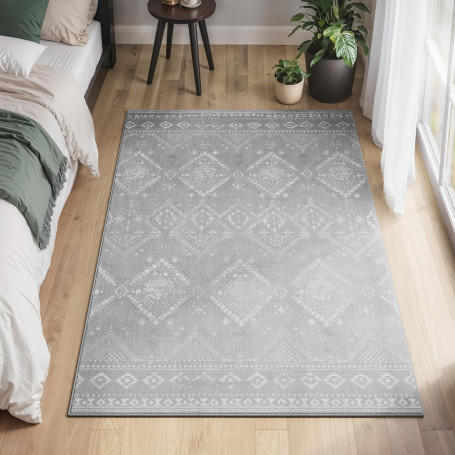 Matta Bohemisk 120 x 170 cm Ljusgrå - Halkfri, Maskintvättbar