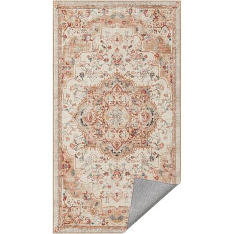 Matta 80 x 150 cm Halkfri Beige Traditionell Vintagestil - Maskintvättbar