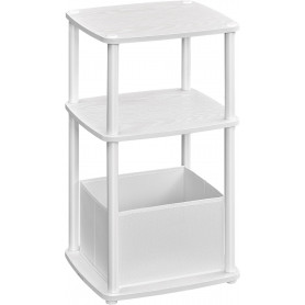 Sidobord 30×34×58 cm Vit 3 Hyllplan & Tyglåda Spånskiva/Stål Kompak...