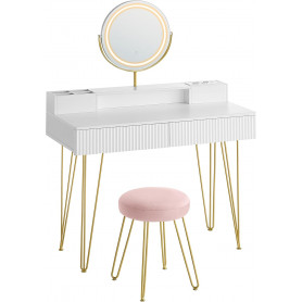 Sminkbord Med Pall och Belysning Vit Guld Rosa 100 x 40 x 134,8 cm