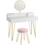 Sminkbord Med Pall och Belysning Vit Guld Rosa 100 x 40 x 134,8 cm