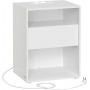 Sängbord 35×45×58 cm Matt Vit Låda & 2 Fack USB/AC Laddningsstation...