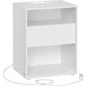 Sängbord 35×45×58 cm Matt Vit Låda & 2 Fack USB/AC Laddningsstation...