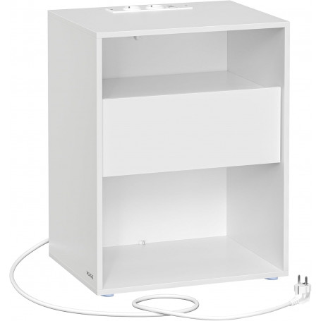 Sängbord 35×45×58 cm Matt Vit Låda & 2 Fack USB/AC Laddningsstation...