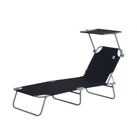 Hopfällbar Solsäng med Solskydd Svart 187 x 58 x 36 cm