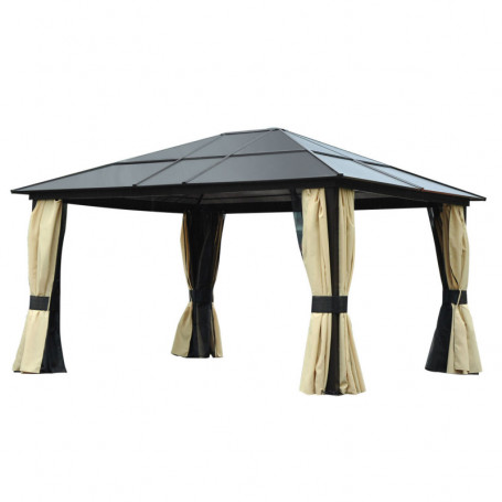 Lyxigt Trädgård Paviljong 4,2 x 3,6 m Aluminiumram Brun Kräm